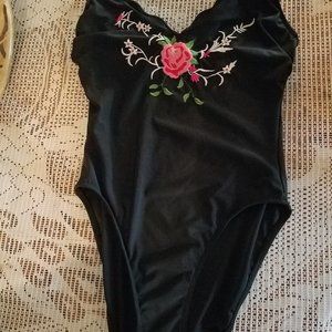 One Piece Black with Rose Bathing Suit